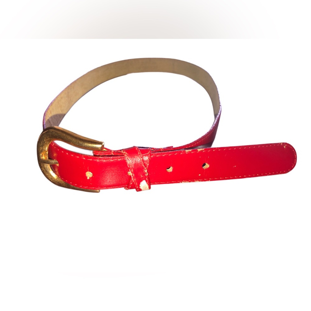 Rare Vintage Royal Traveler by Samsonite Red Leather Belt Small Gold Buckle